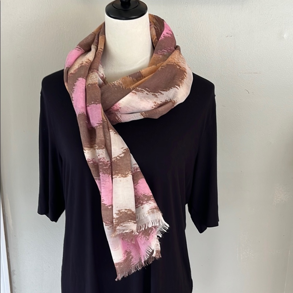 Blue Saks Fifth AvePink and Brown Print Scarf